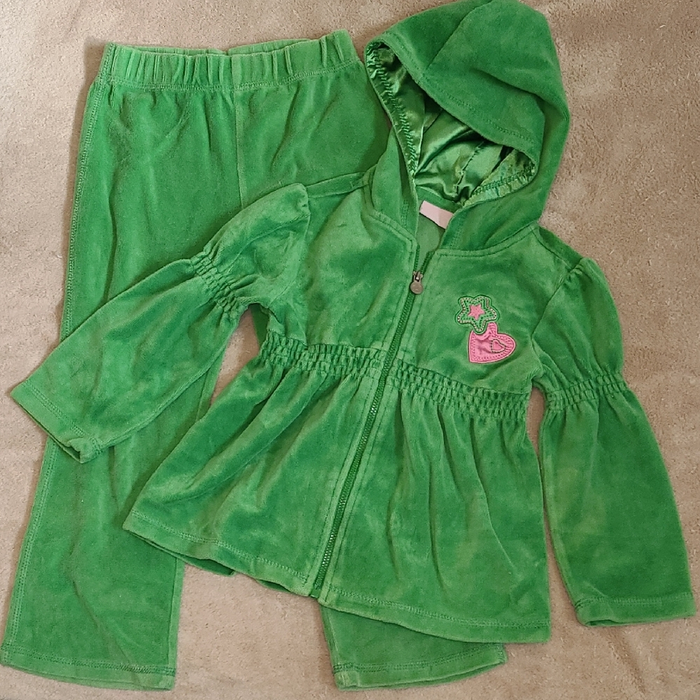 Green Velour Hoodie and Pants Set